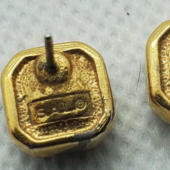 Vintage Swarovski Blue & Gold Earrings - Picture 4 of 5